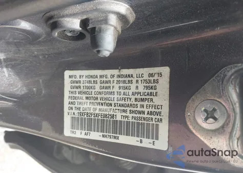 2015 Honda Civic Lx z USA, uszkodzony, nr VIN 19XFB2F5XFE082581